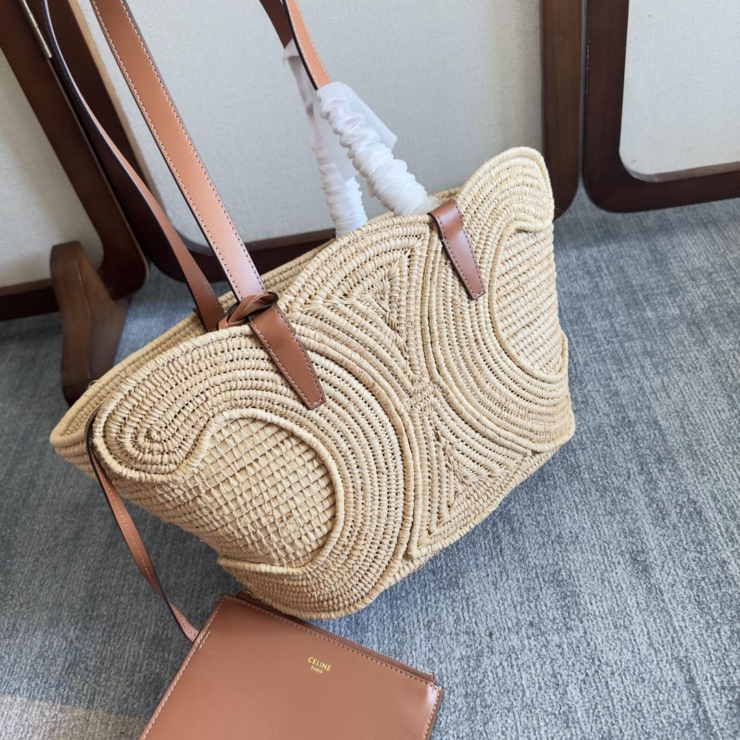 Celine Classic Panier Small Braided Triomphe In Raffia And Calfskin - 