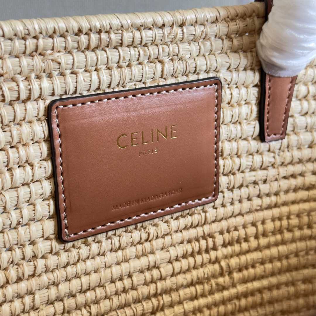 Celine Classic Panier Small Braided Triomphe In Raffia And Calfskin - 