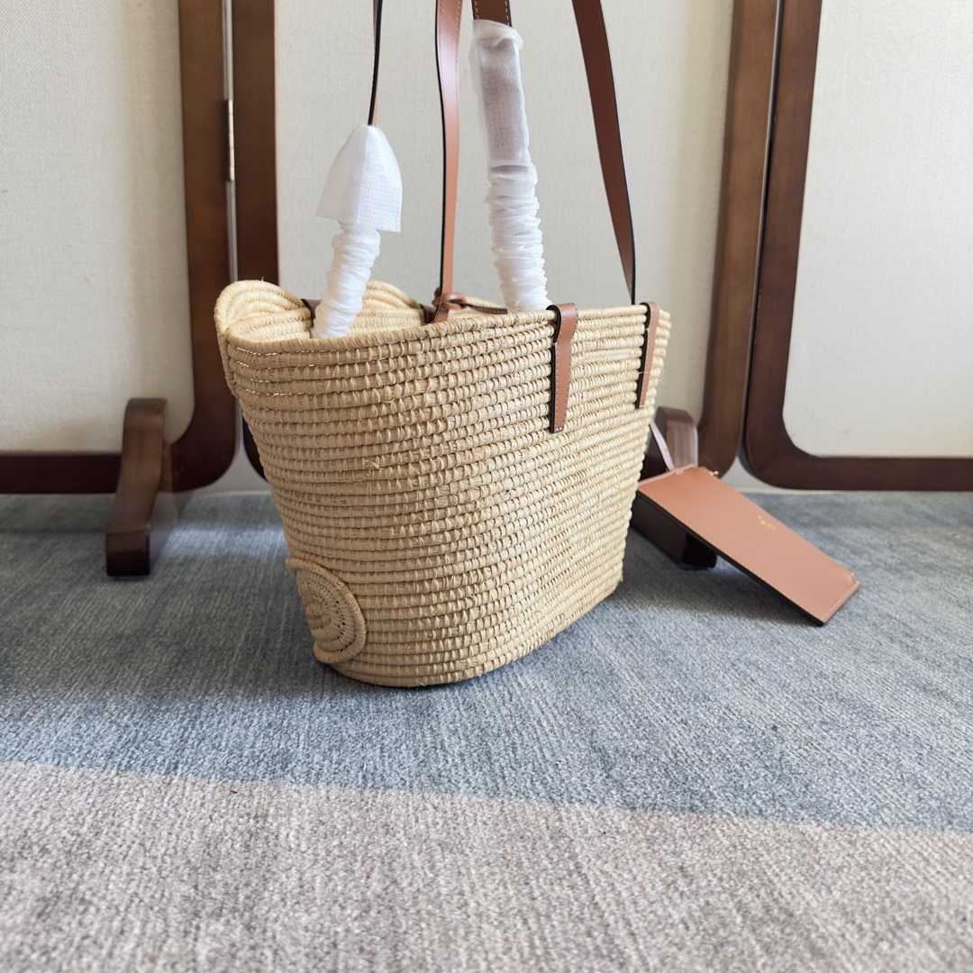 Celine Classic Panier Small Braided Triomphe In Raffia And Calfskin - 