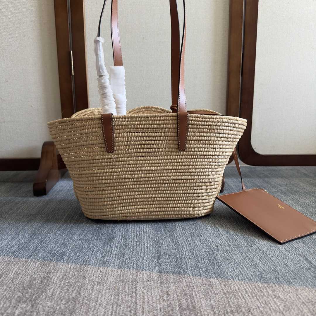Celine Classic Panier Small Braided Triomphe In Raffia And Calfskin - 