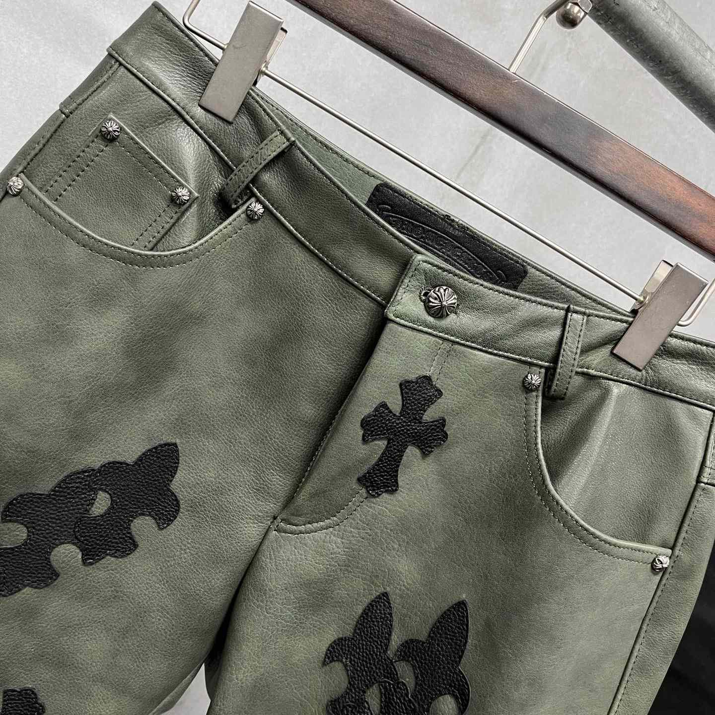 Chrome Heart Leather Cross Jeans - 