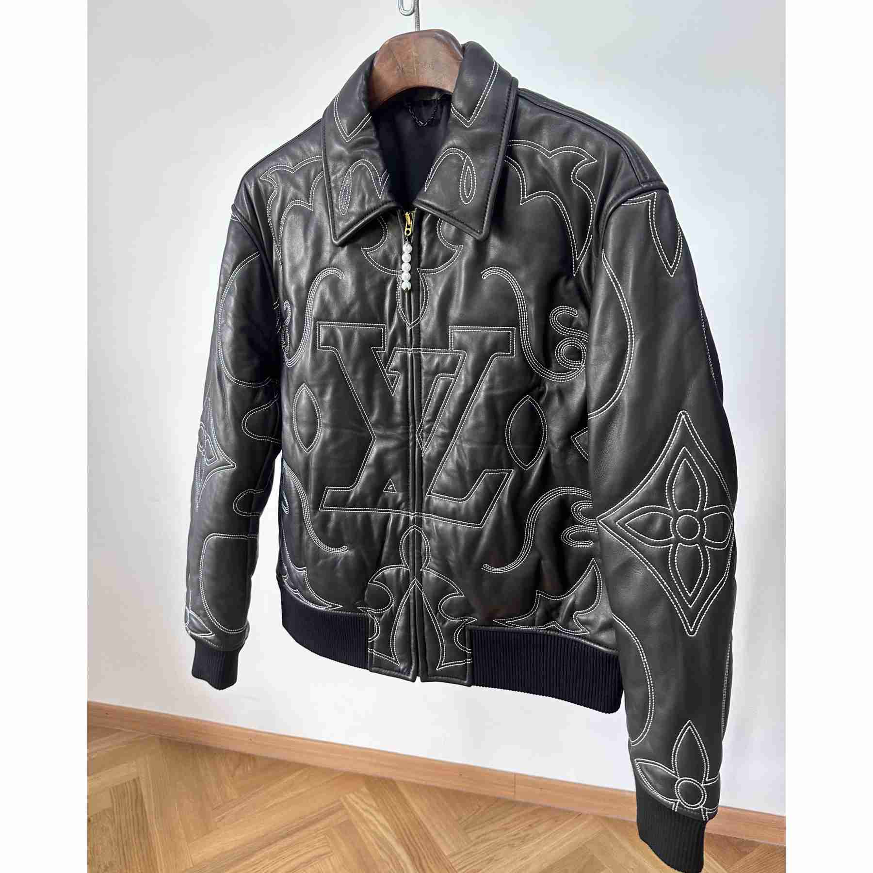 Louis Vuitton Embroidered Leather Bomber Jacket   - 
