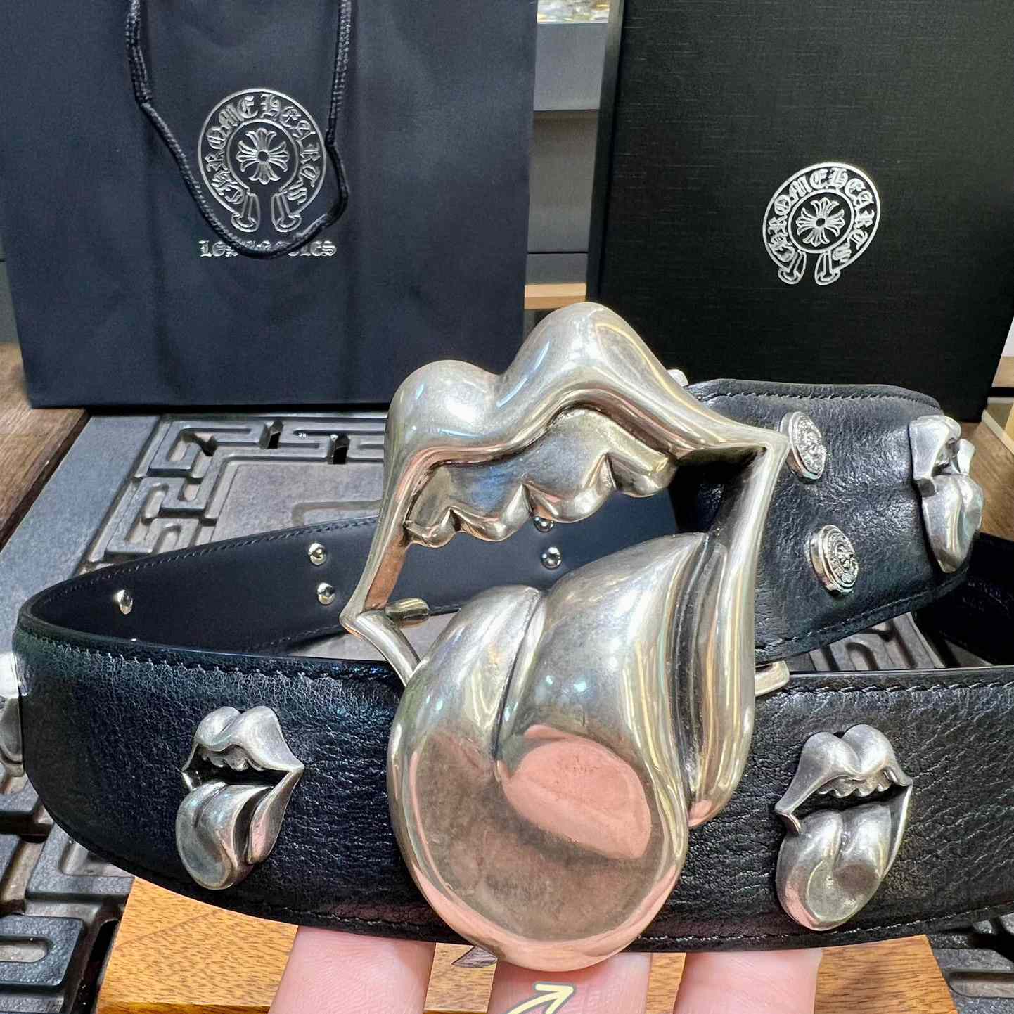 Chrome Hearts Rolling Stones Studded Belt & Buckle - 