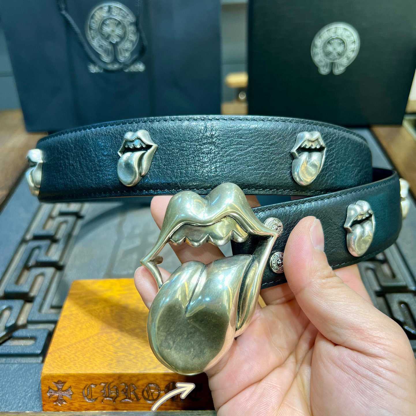 Chrome Hearts Rolling Stones Studded Belt & Buckle - 
