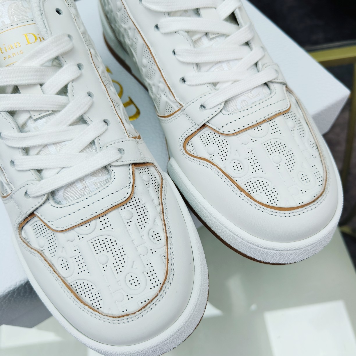 Dior One White and Nude Dior Oblique Perforated Calfskin Sneaker  - 