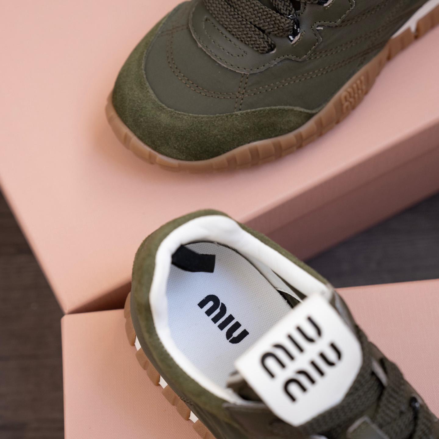 Miu Miu Tyre Technical Fabric And Suede Sneakers - DesignerGu