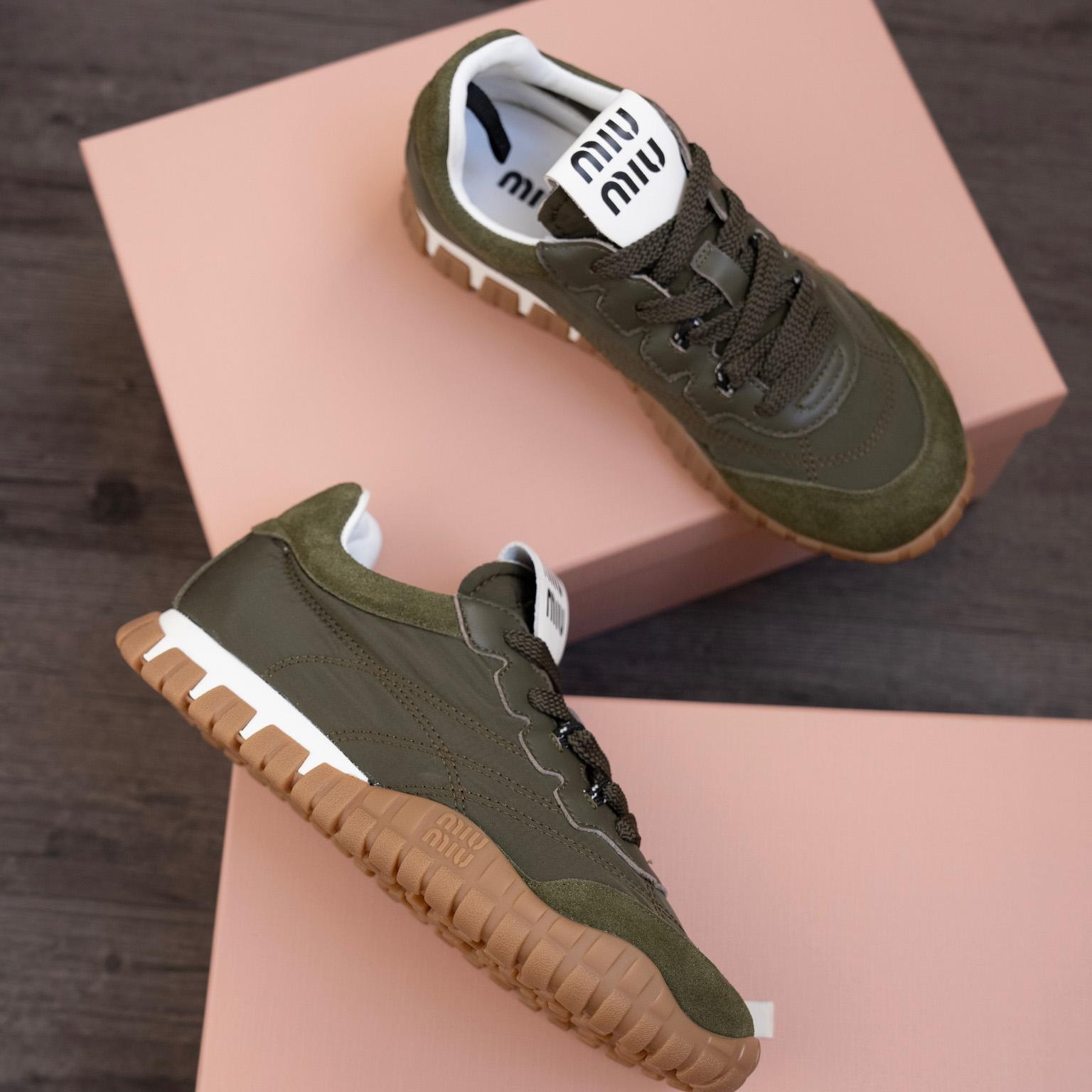 Miu Miu Tyre Technical Fabric And Suede Sneakers - DesignerGu