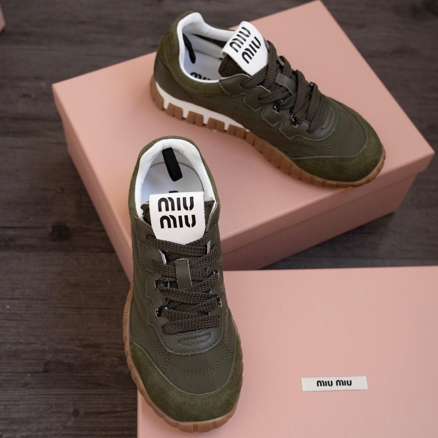 Miu Miu Tyre Technical Fabric And Suede Sneakers - DesignerGu