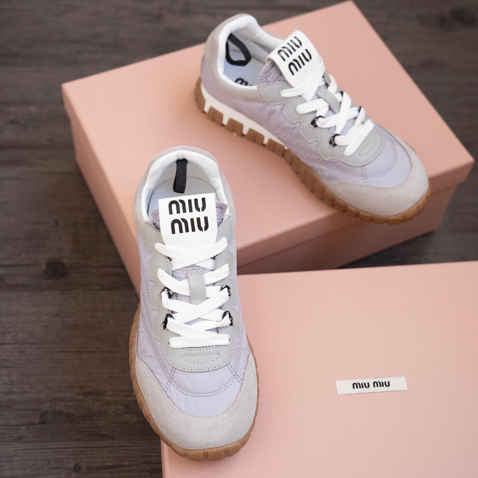 Miu Miu Tyre Technical Fabric And Suede Sneakers - DesignerGu