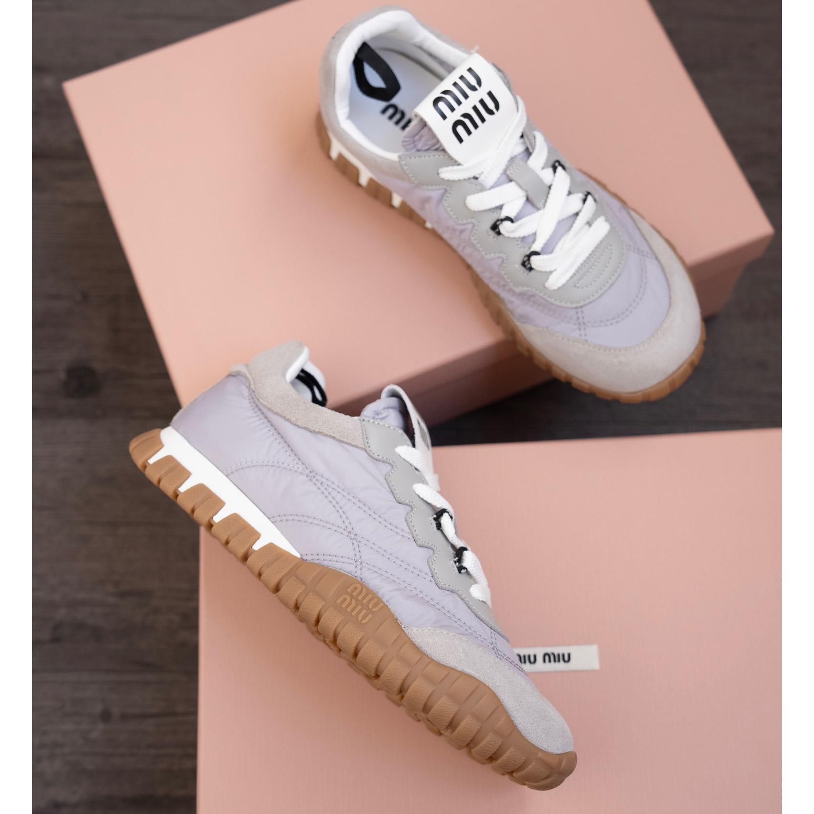 Miu Miu Tyre Technical Fabric And Suede Sneakers - DesignerGu
