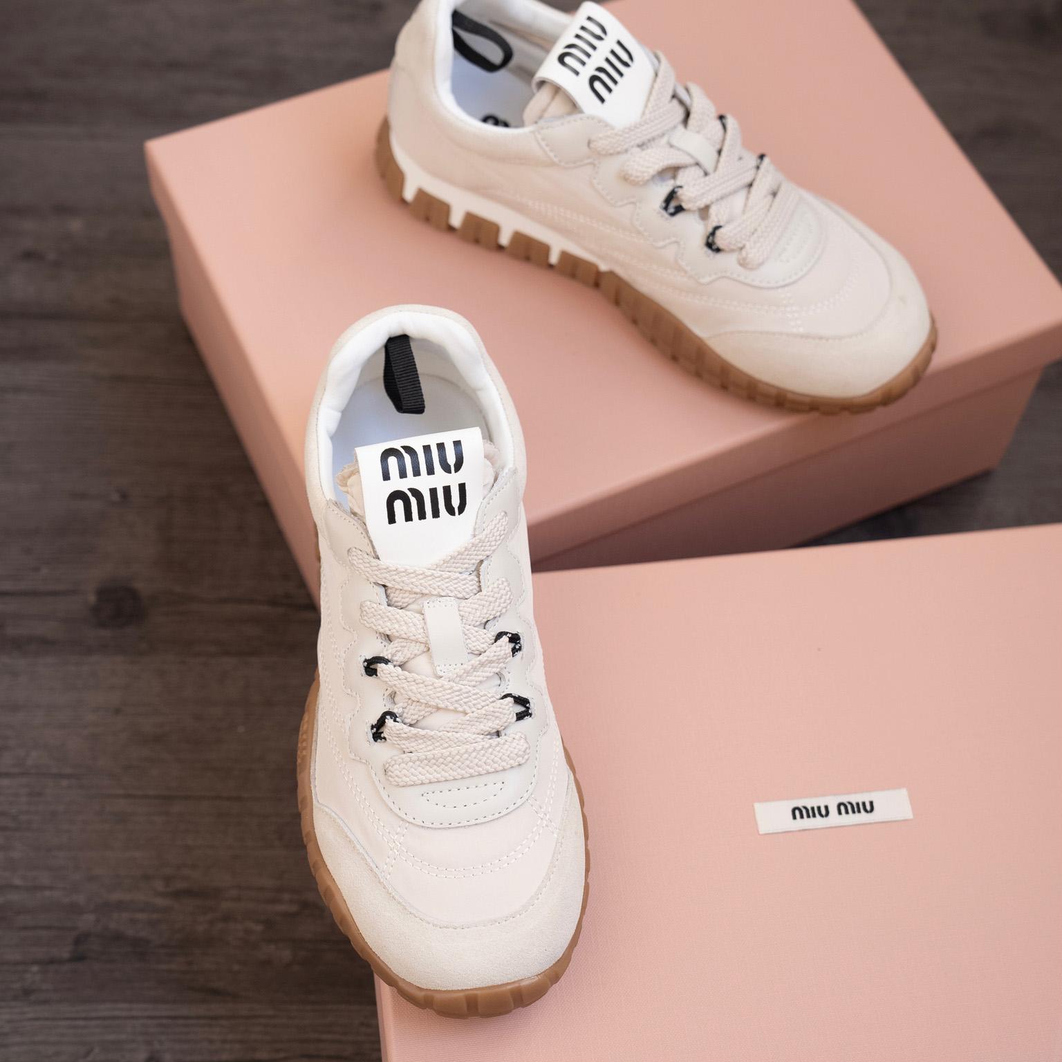 Miu Miu Tyre Technical Fabric And Suede Sneakers - DesignerGu
