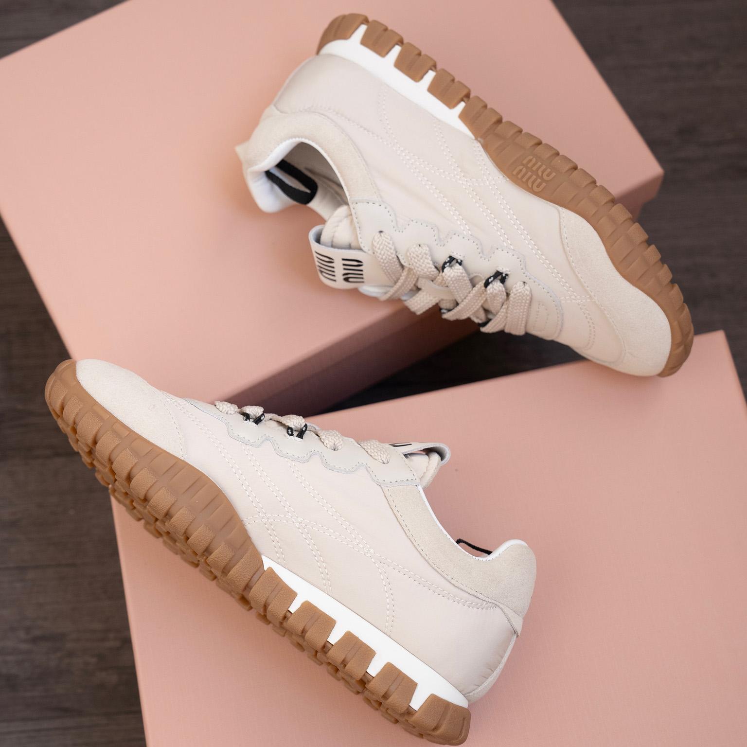 Miu Miu Tyre Technical Fabric And Suede Sneakers - DesignerGu