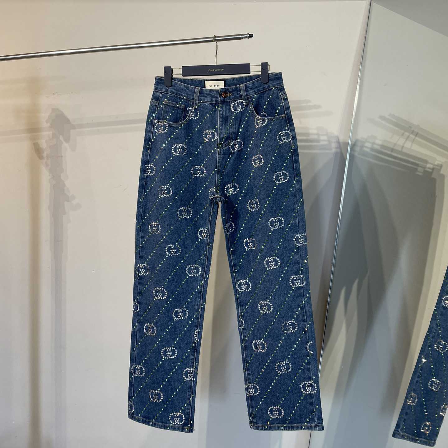 Gucci Crystal Interlocking G Denim Trouser - DesignerGu