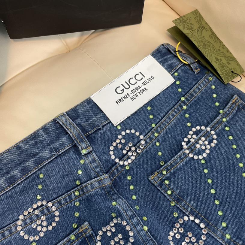 Gucci Crystal Interlocking G Denim Trouser - DesignerGu