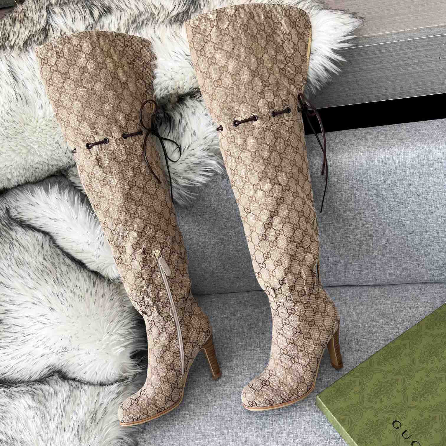 Gucci Monogram Over the Knee Boots  - DesignerGu