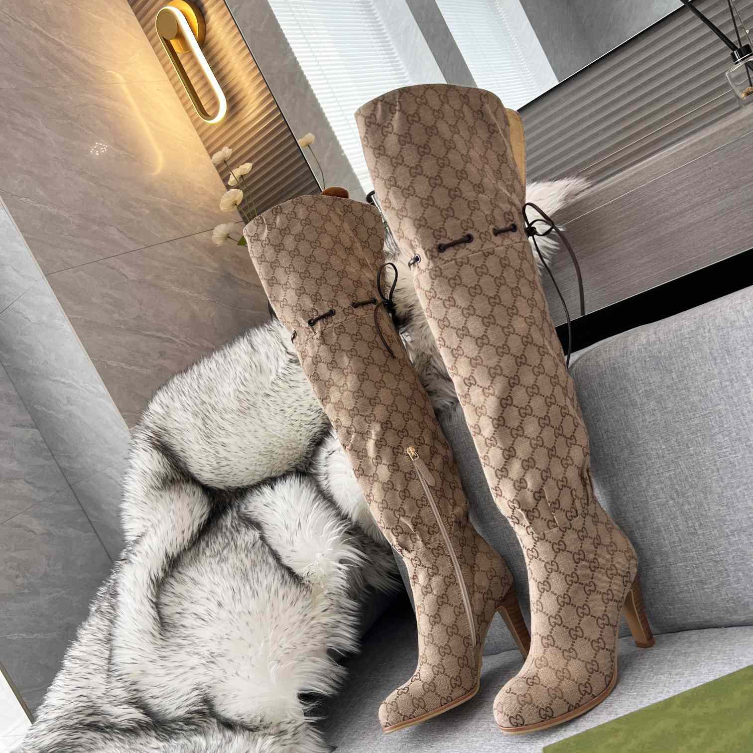 Gucci Monogram Over the Knee Boots  - DesignerGu