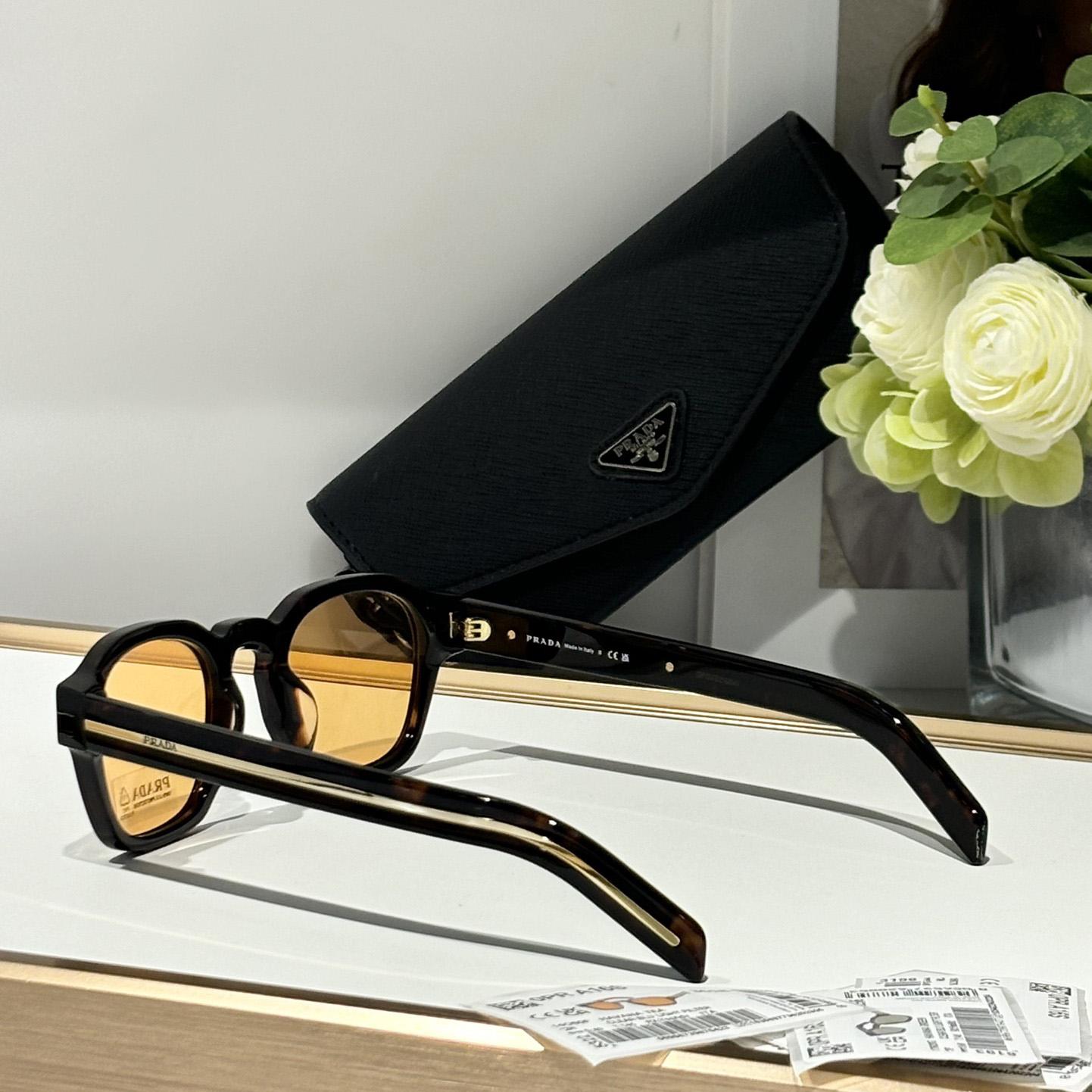 Prada Sunglasses With Iconic Metal Plaque   SPR A16SF - DesignerGu