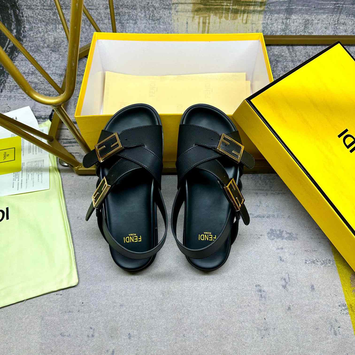 Fendi Feel Black Leather Slides - DesignerGu