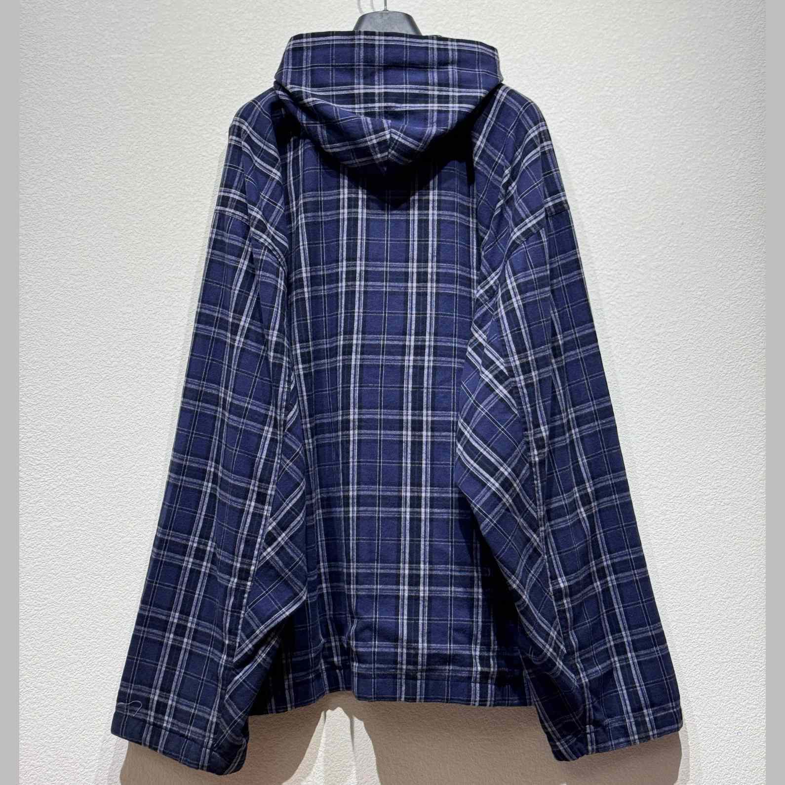 Balenciaga BB Center Logo Blue Check Hood Jacket - DesignerGu