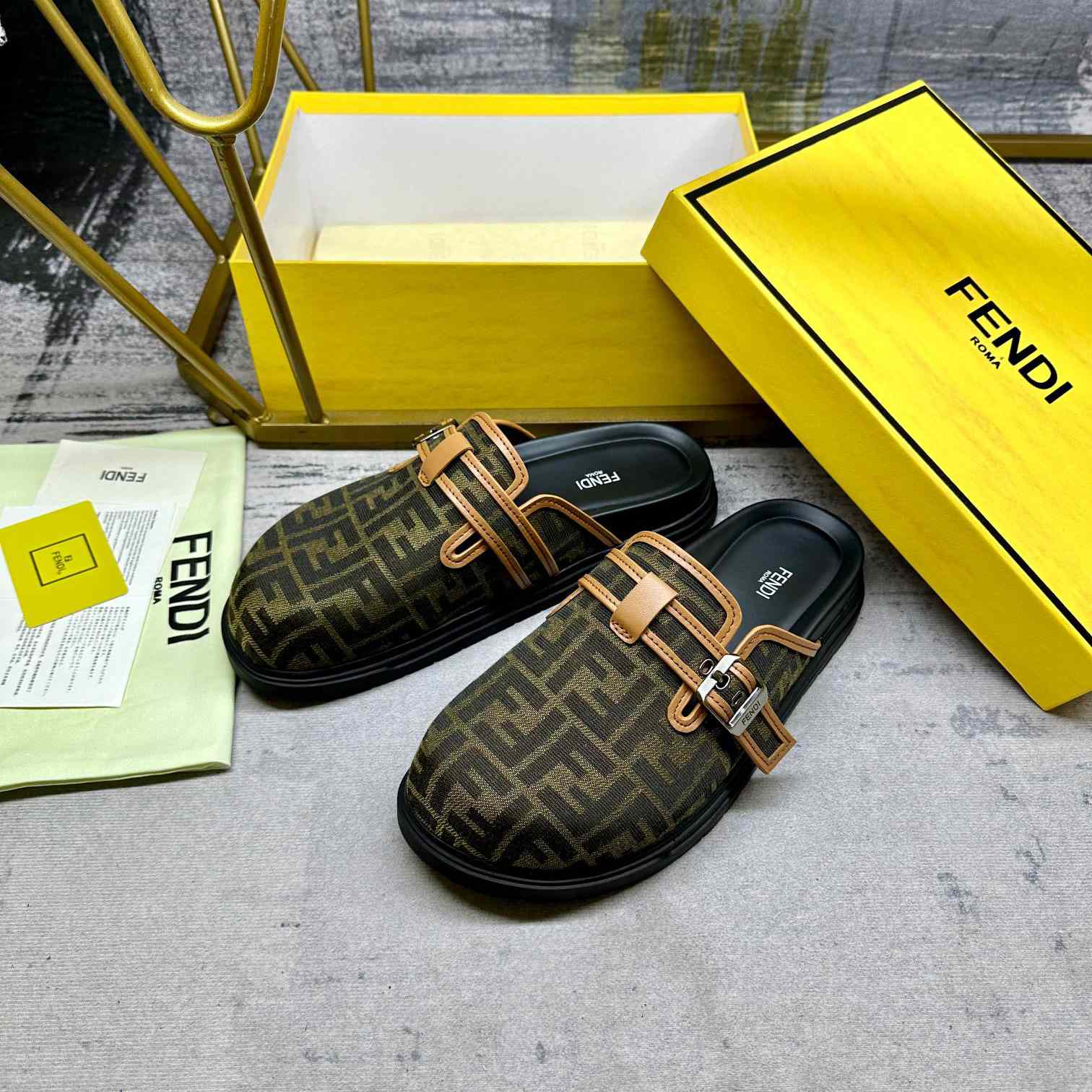 Fendi Feel Brown FF Jacquard Sandals - DesignerGu