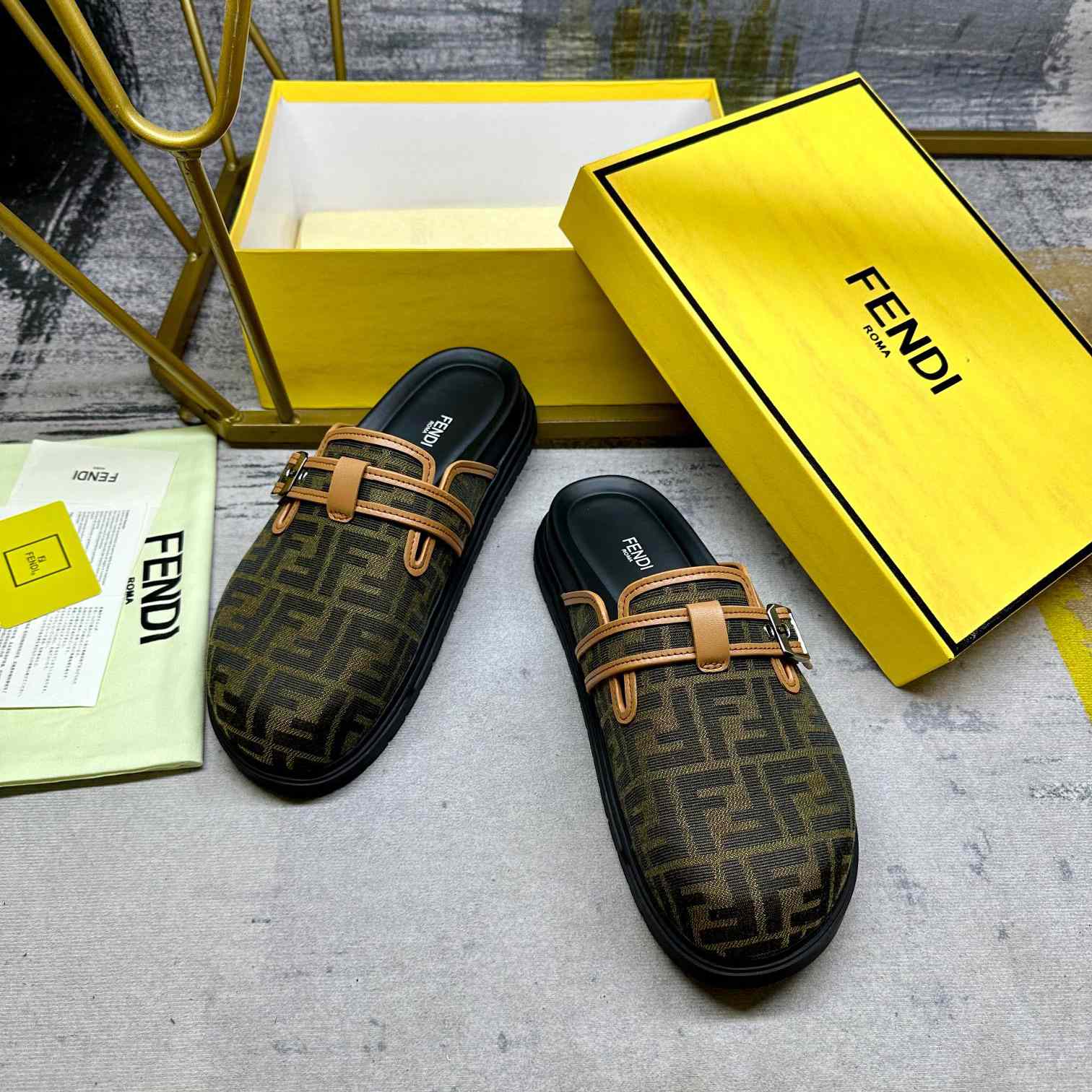 Fendi Feel Brown FF Jacquard Sandals - DesignerGu