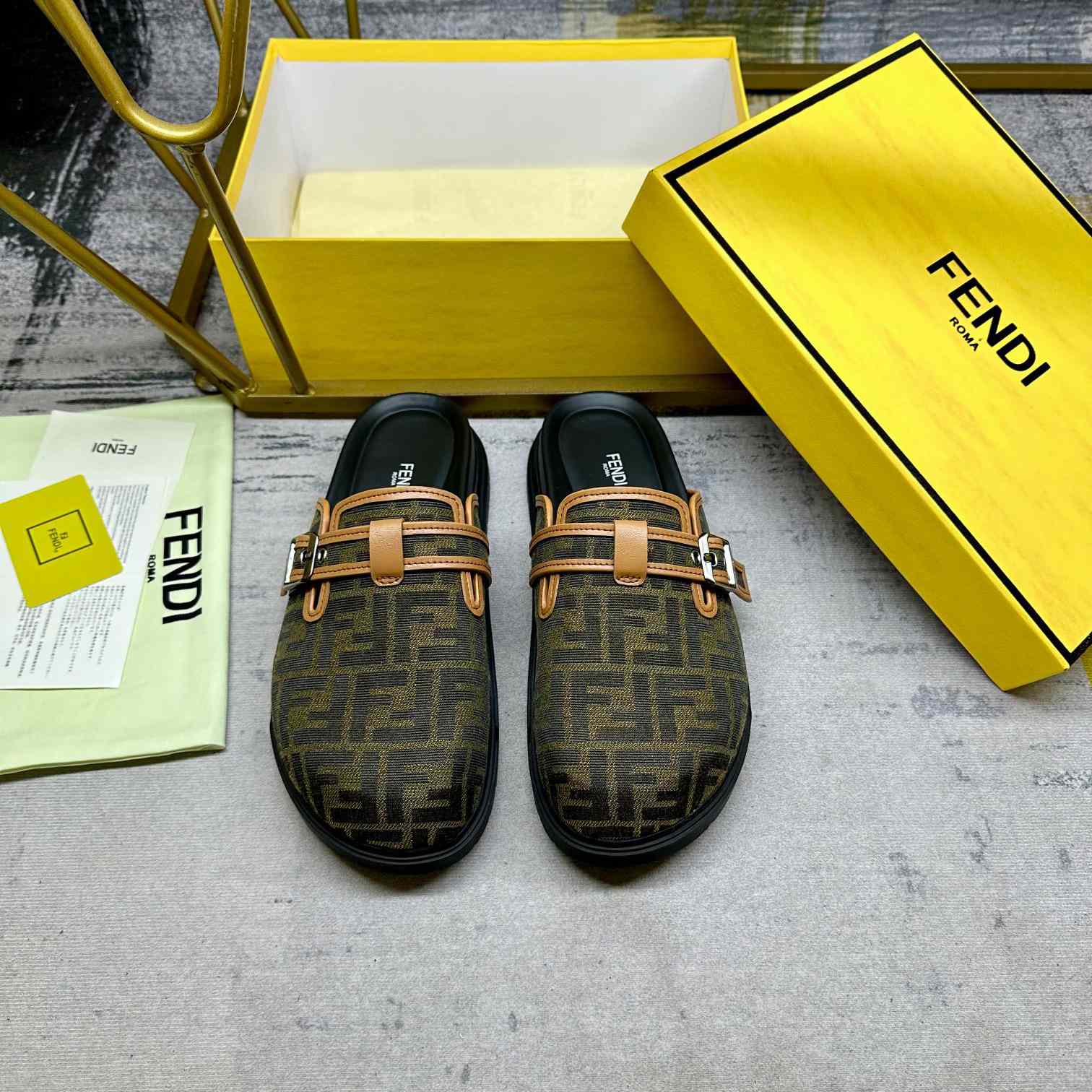 Fendi Feel Brown FF Jacquard Sandals - DesignerGu