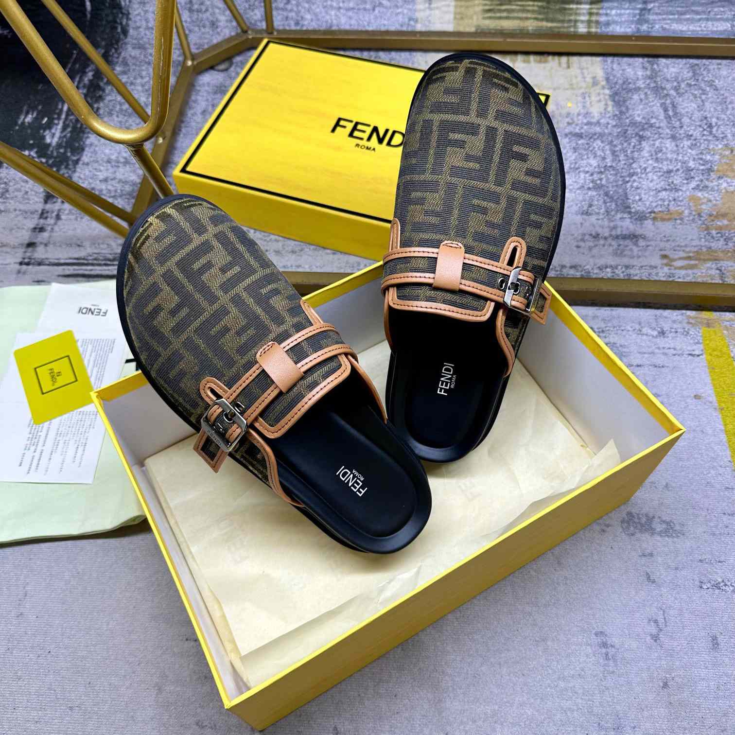 Fendi Feel Brown FF Jacquard Sandals - DesignerGu