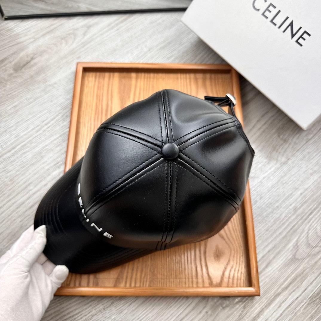 Celine Black Leather Baseball Cap - DesignerGu