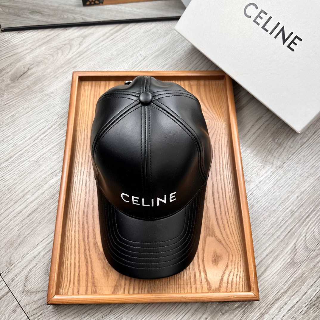 Celine Black Leather Baseball Cap - DesignerGu