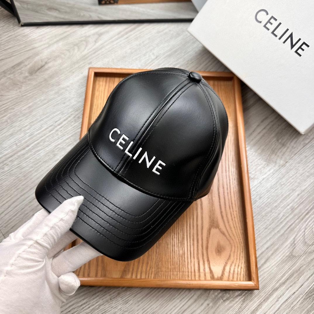 Celine Black Leather Baseball Cap - DesignerGu