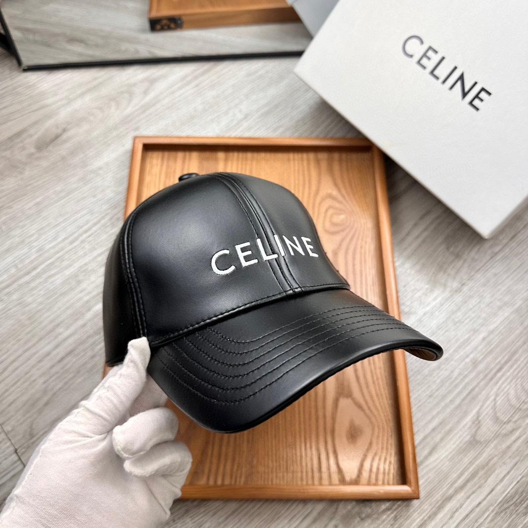 Celine Black Leather Baseball Cap - DesignerGu