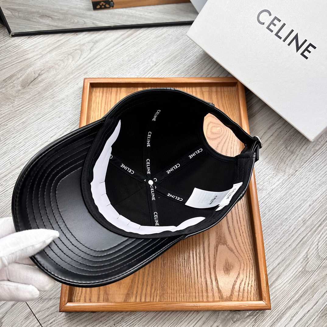 Celine Black Leather Baseball Cap - DesignerGu