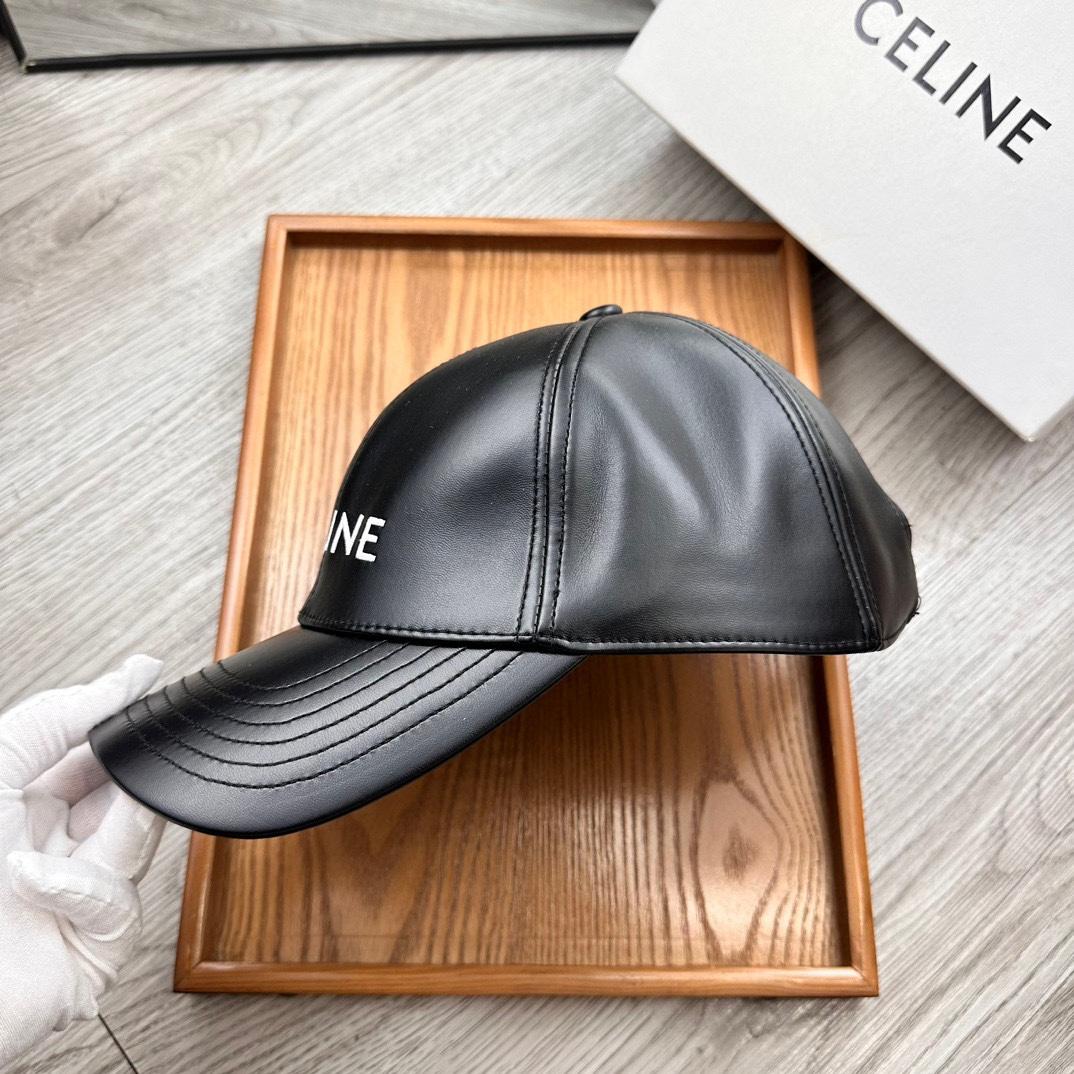 Celine Black Leather Baseball Cap - DesignerGu