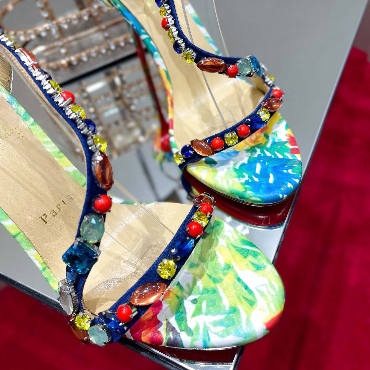 Christian Louboutin Satin Floral Print Slingback Sandals  10cm - DesignerGu
