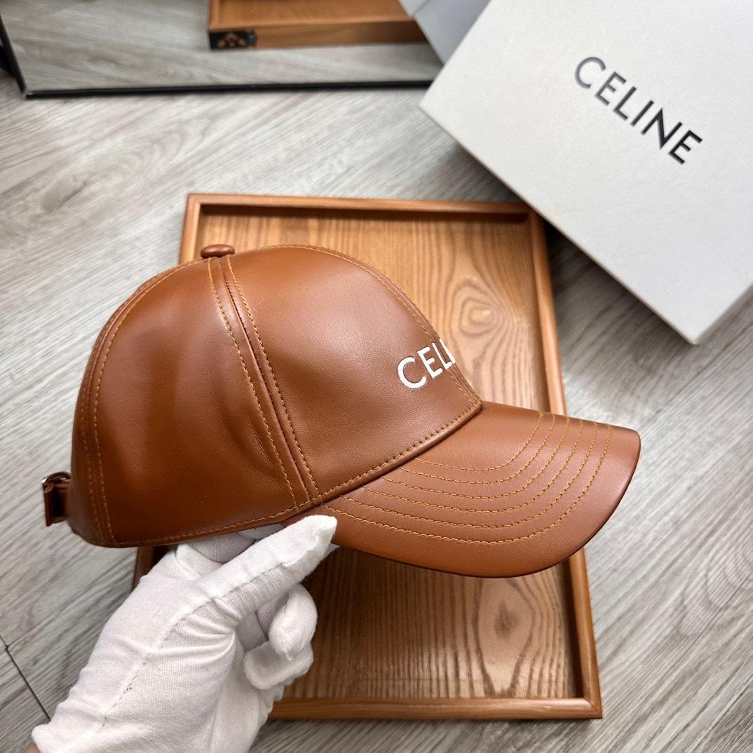 Celine Brown Leather Baseball Cap - DesignerGu