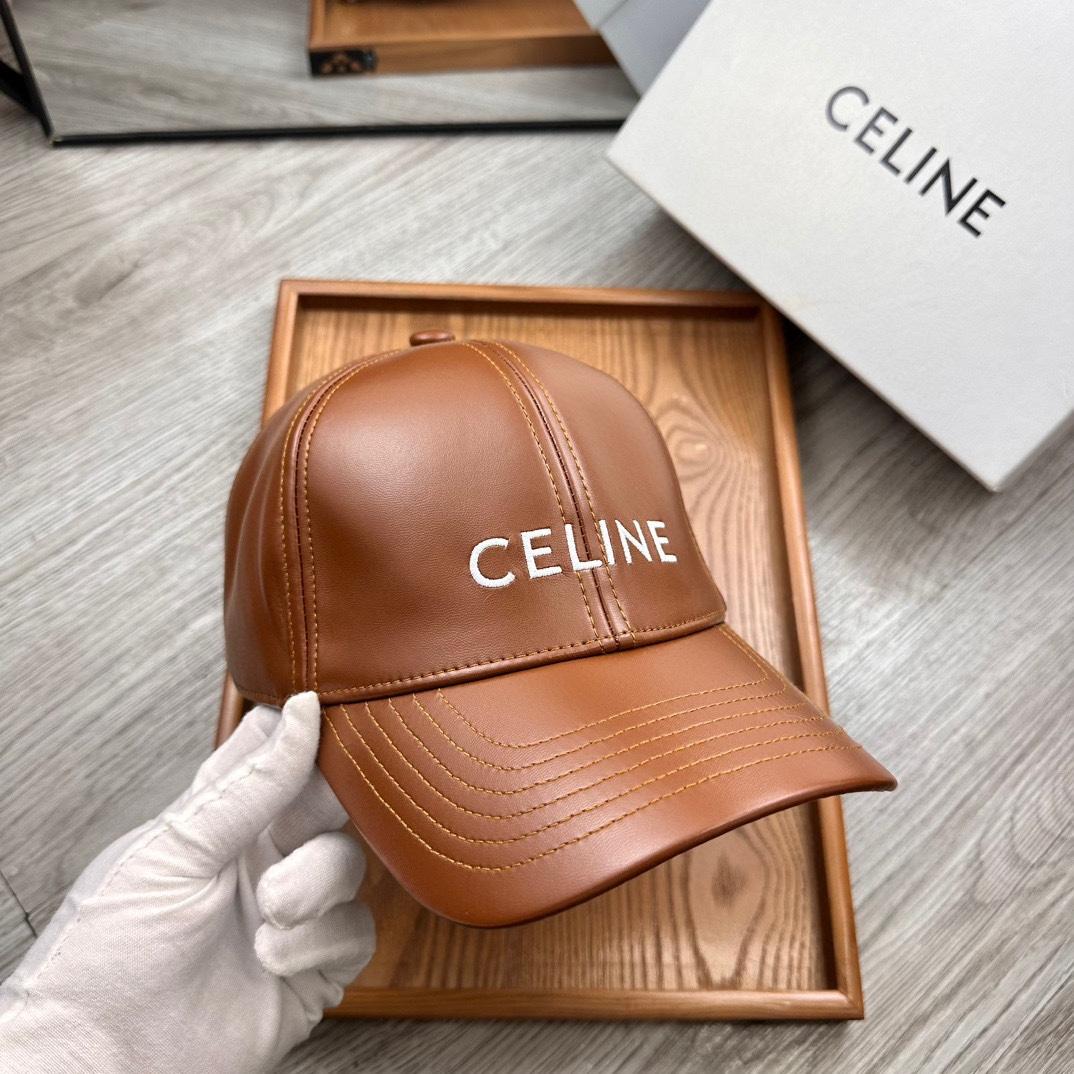 Celine Brown Leather Baseball Cap - DesignerGu