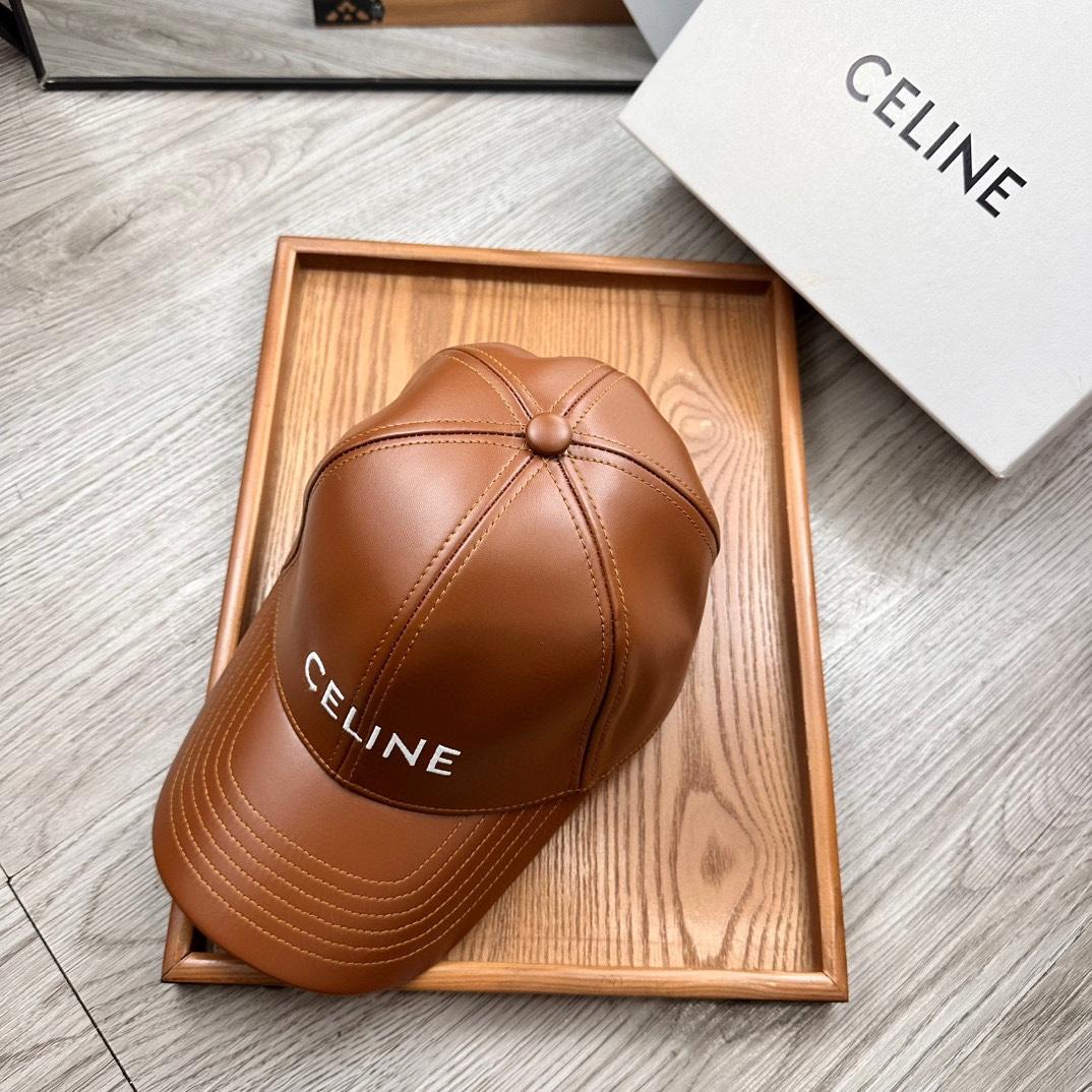 Celine Brown Leather Baseball Cap - DesignerGu