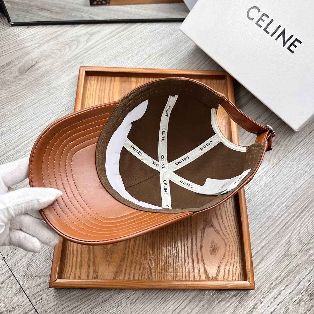 Celine Brown Leather Baseball Cap - DesignerGu