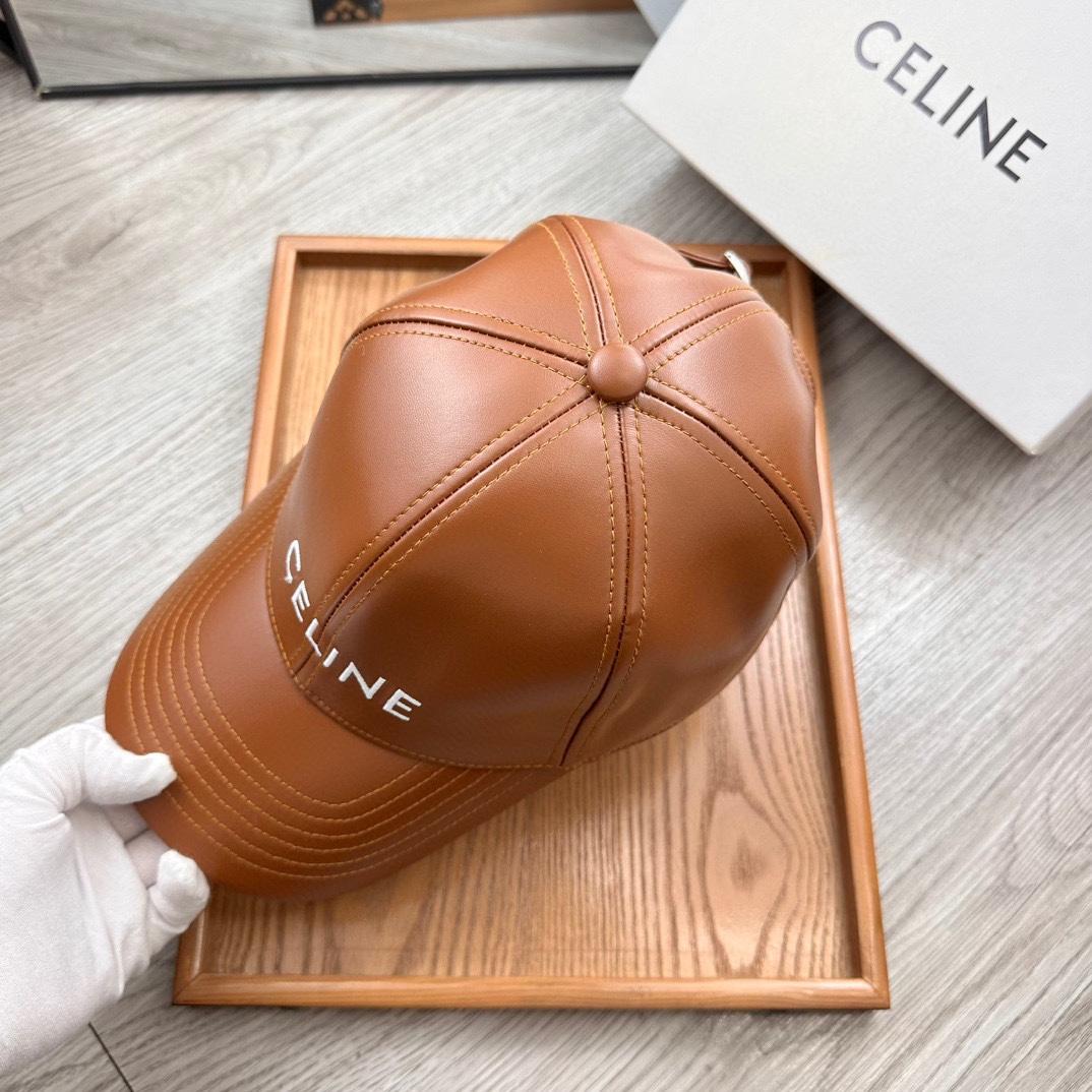 Celine Brown Leather Baseball Cap - DesignerGu