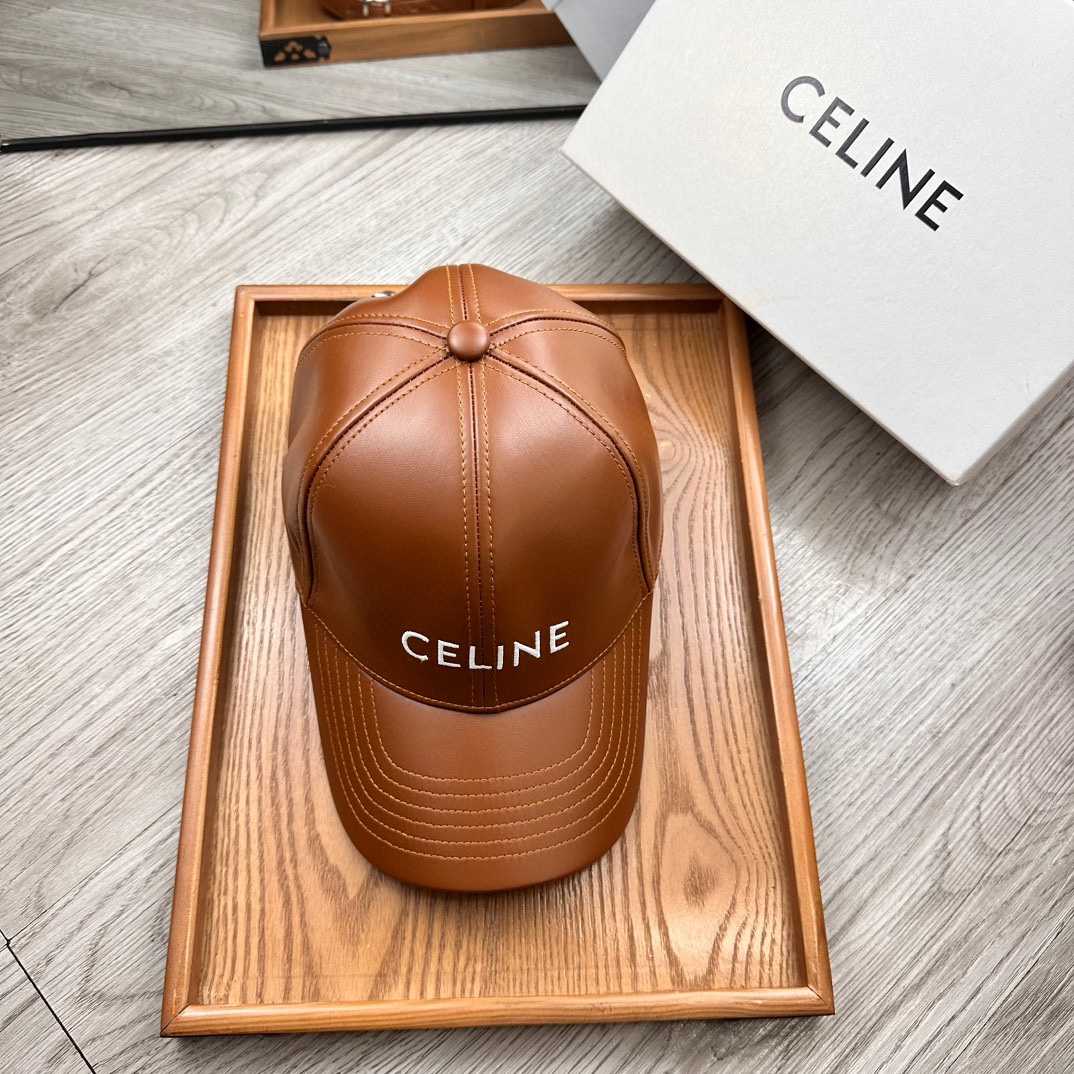 Celine Brown Leather Baseball Cap - DesignerGu