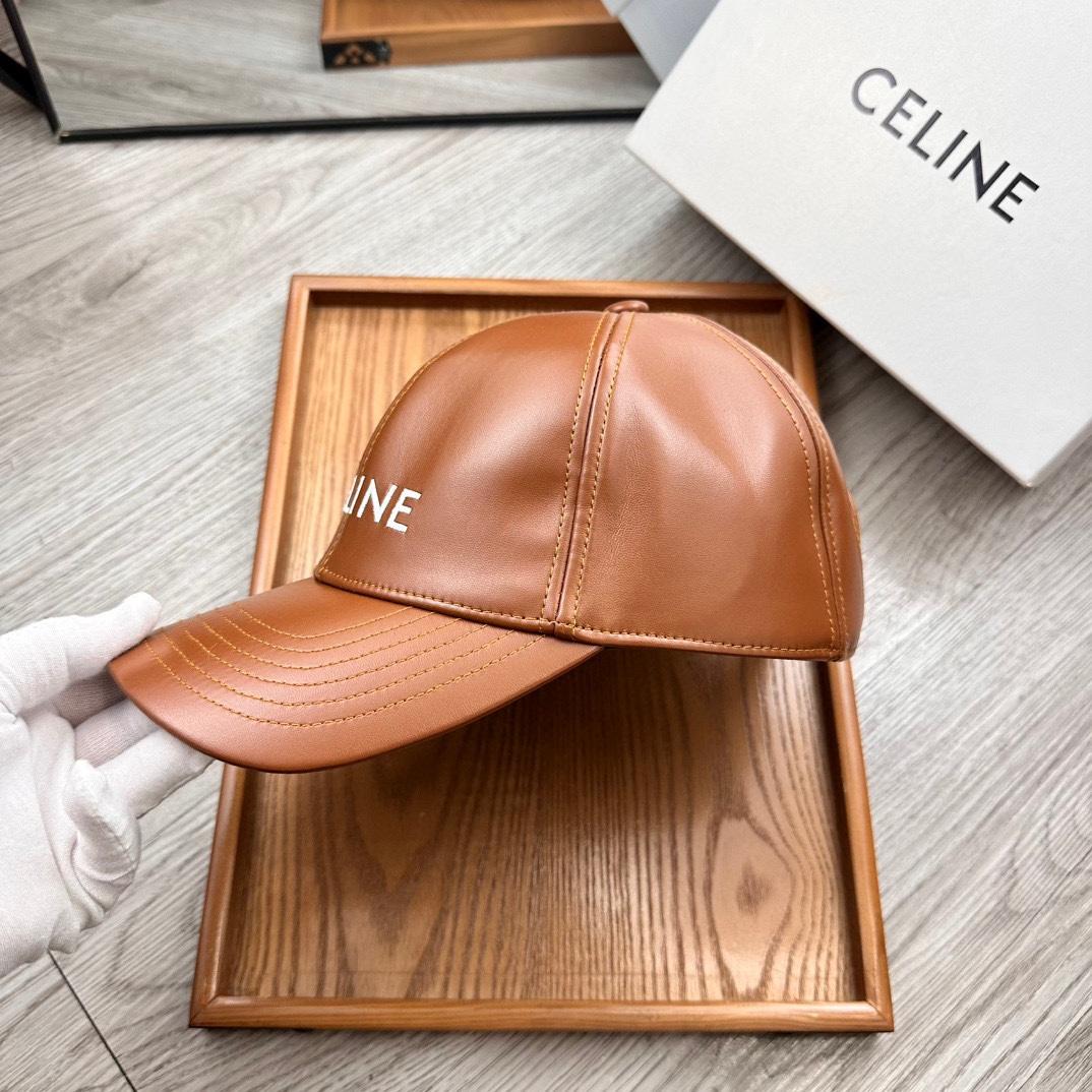 Celine Brown Leather Baseball Cap - DesignerGu