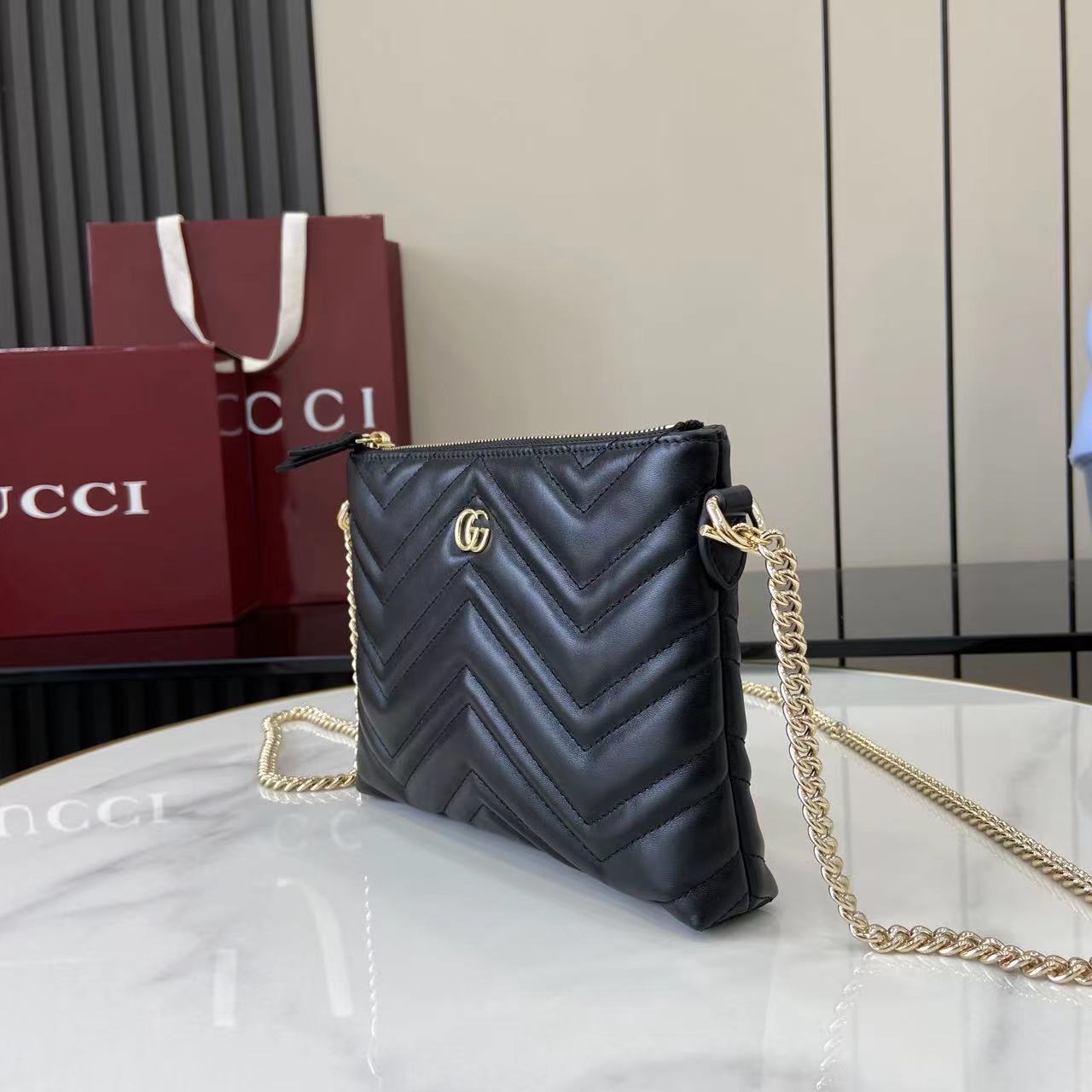 Gucci GG Marmont Pochette With Chain - DesignerGu