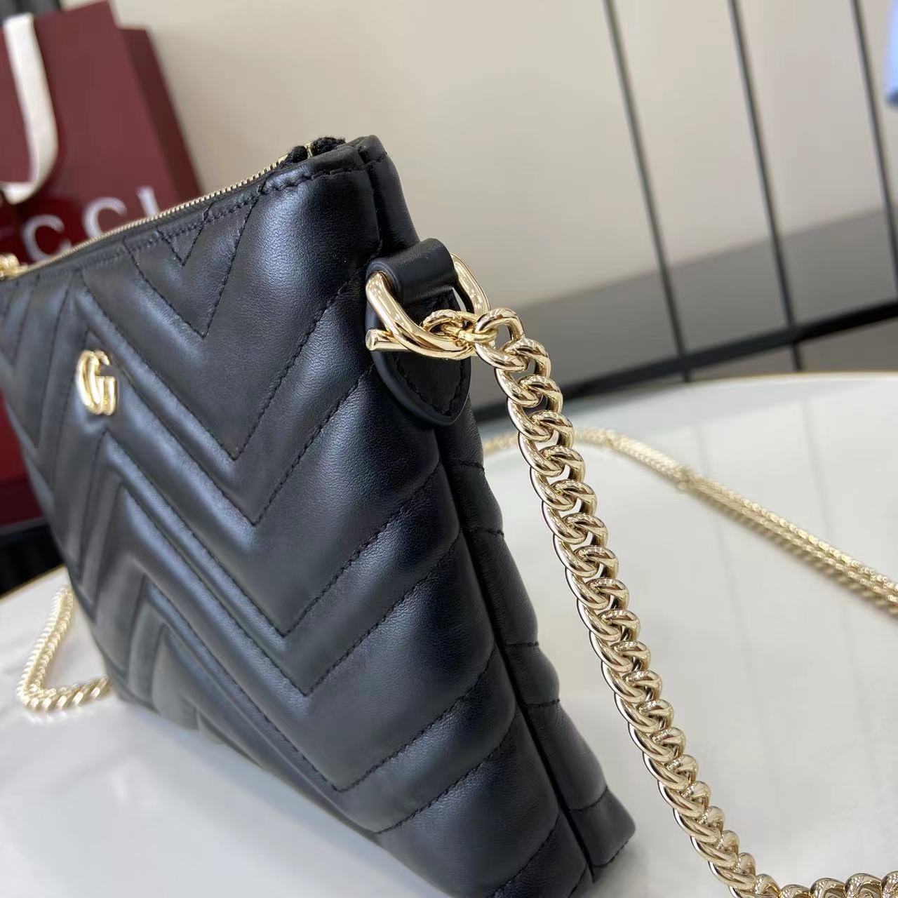 Gucci GG Marmont Pochette With Chain - DesignerGu