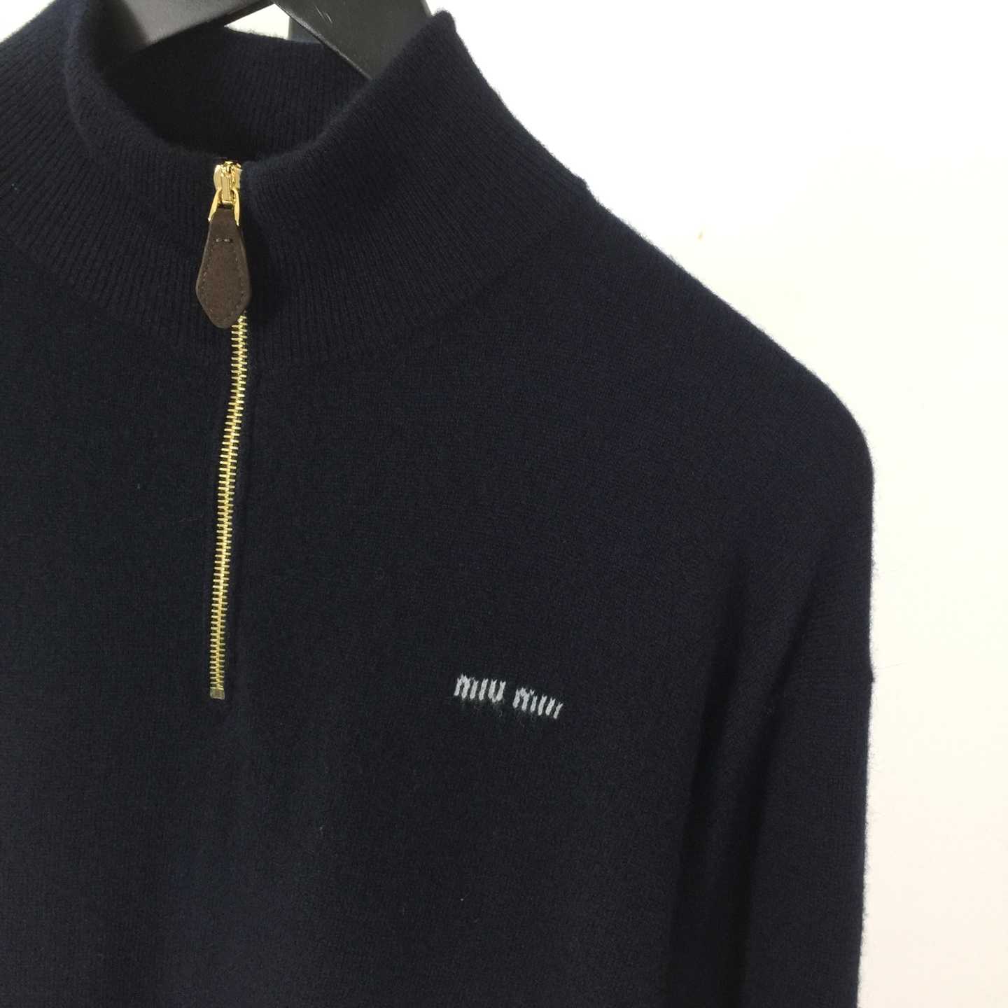 Miu Miu Cashmere And Leather Zipper Sweater - DesignerGu
