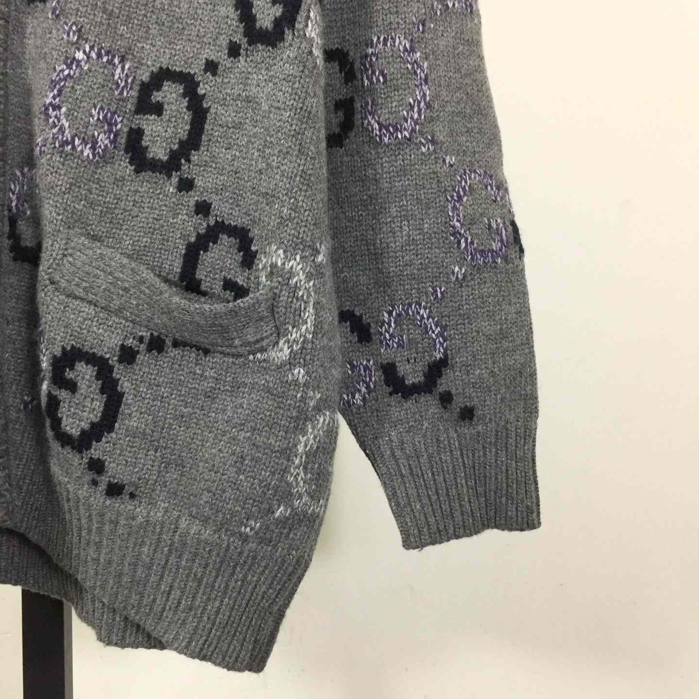 Gucci Wool Cardigan With GG Intarsia - DesignerGu
