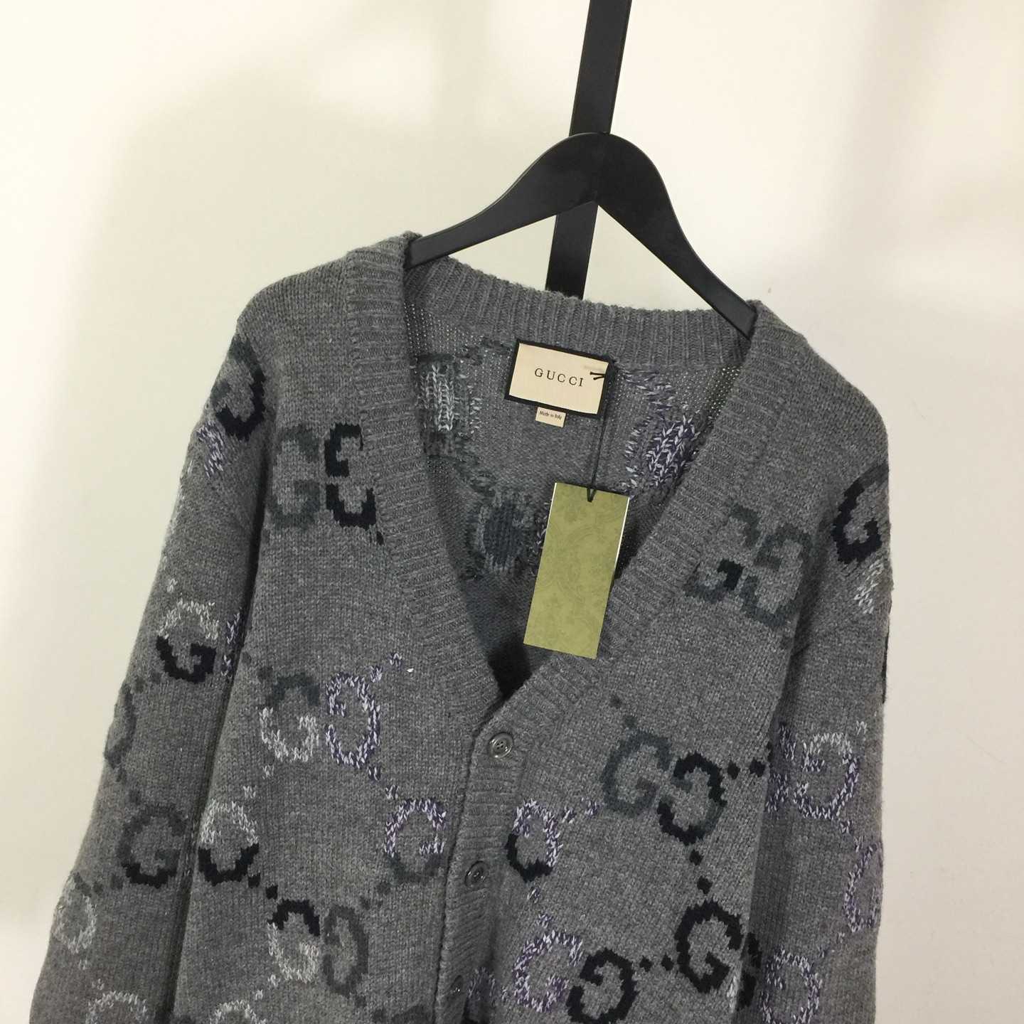 Gucci Wool Cardigan With GG Intarsia - DesignerGu