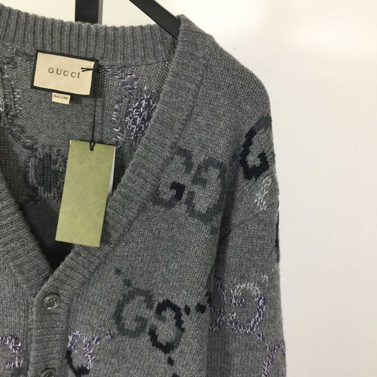 Gucci Wool Cardigan With GG Intarsia - DesignerGu