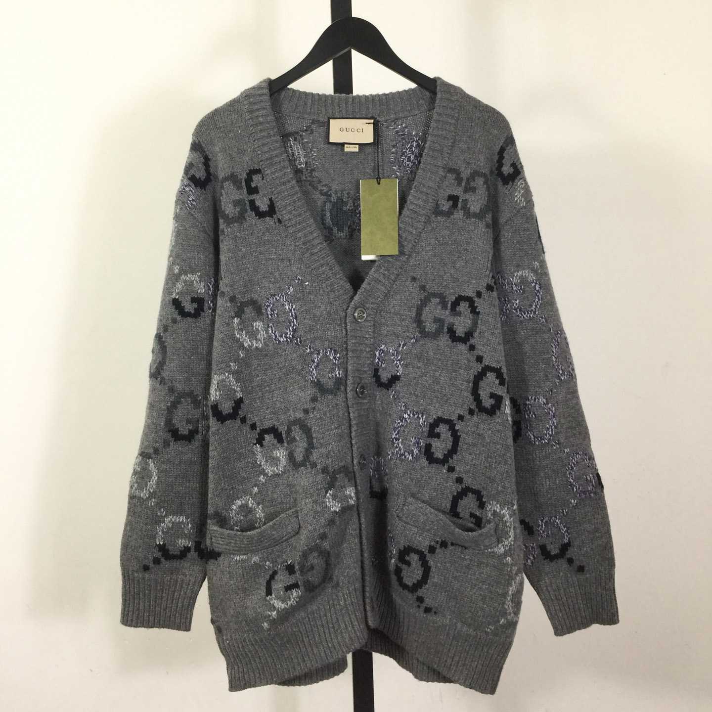 Gucci Wool Cardigan With GG Intarsia - DesignerGu