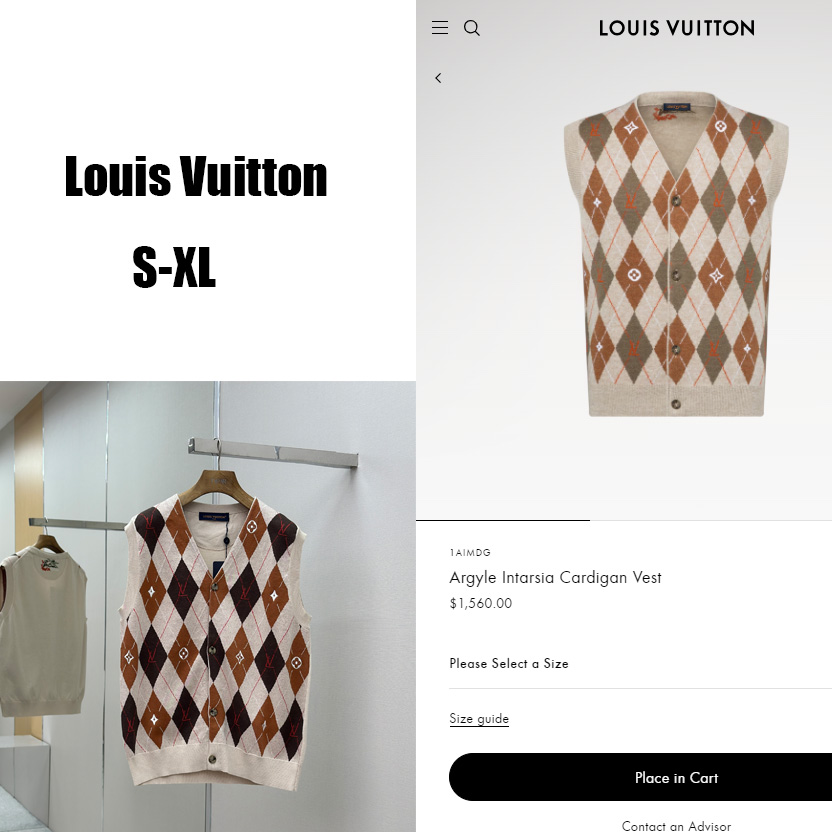Louis Vuitton Argyle Intarsia Cardigan Vest   1AIMDG - DesignerGu