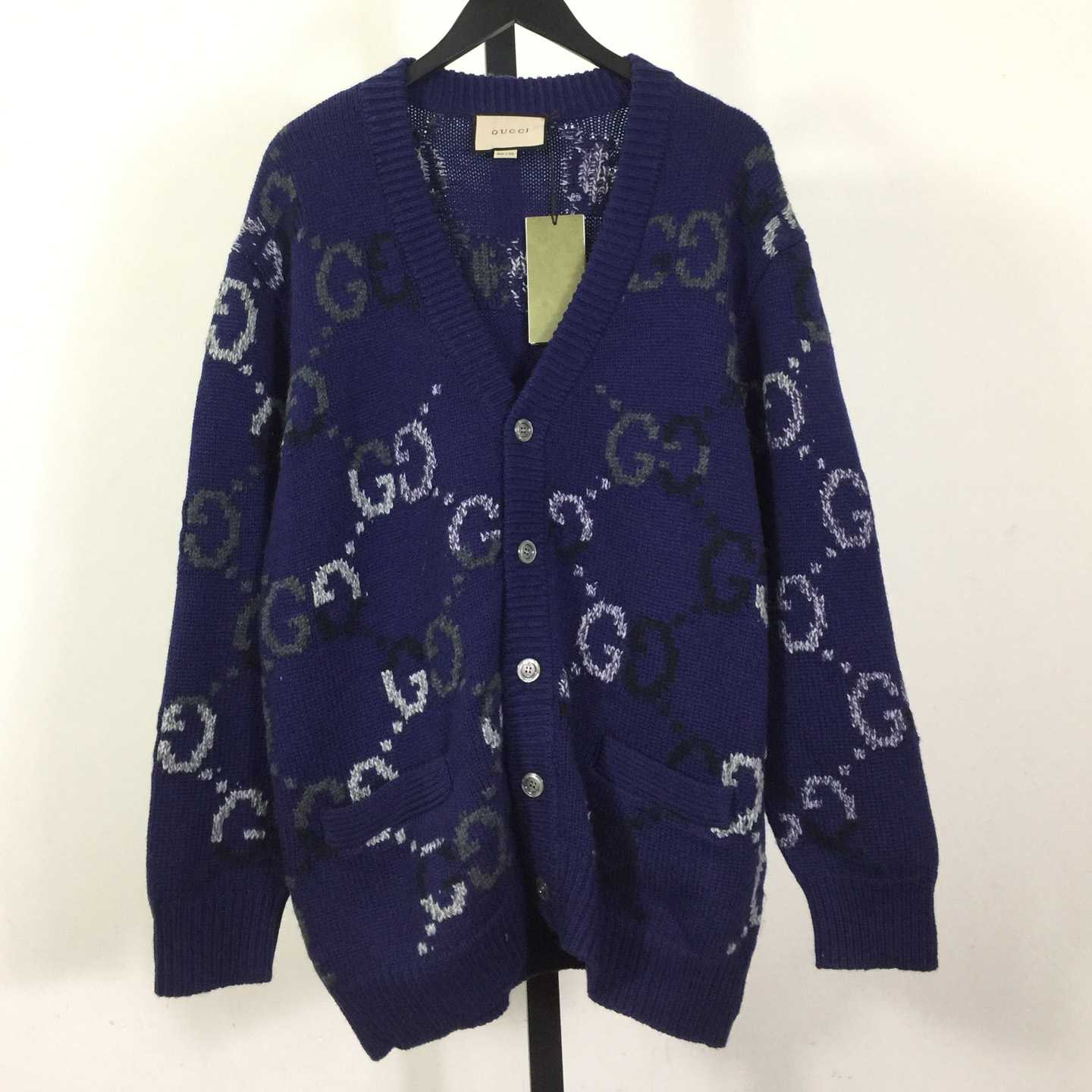 Gucci Wool Cardigan With GG Intarsia - DesignerGu